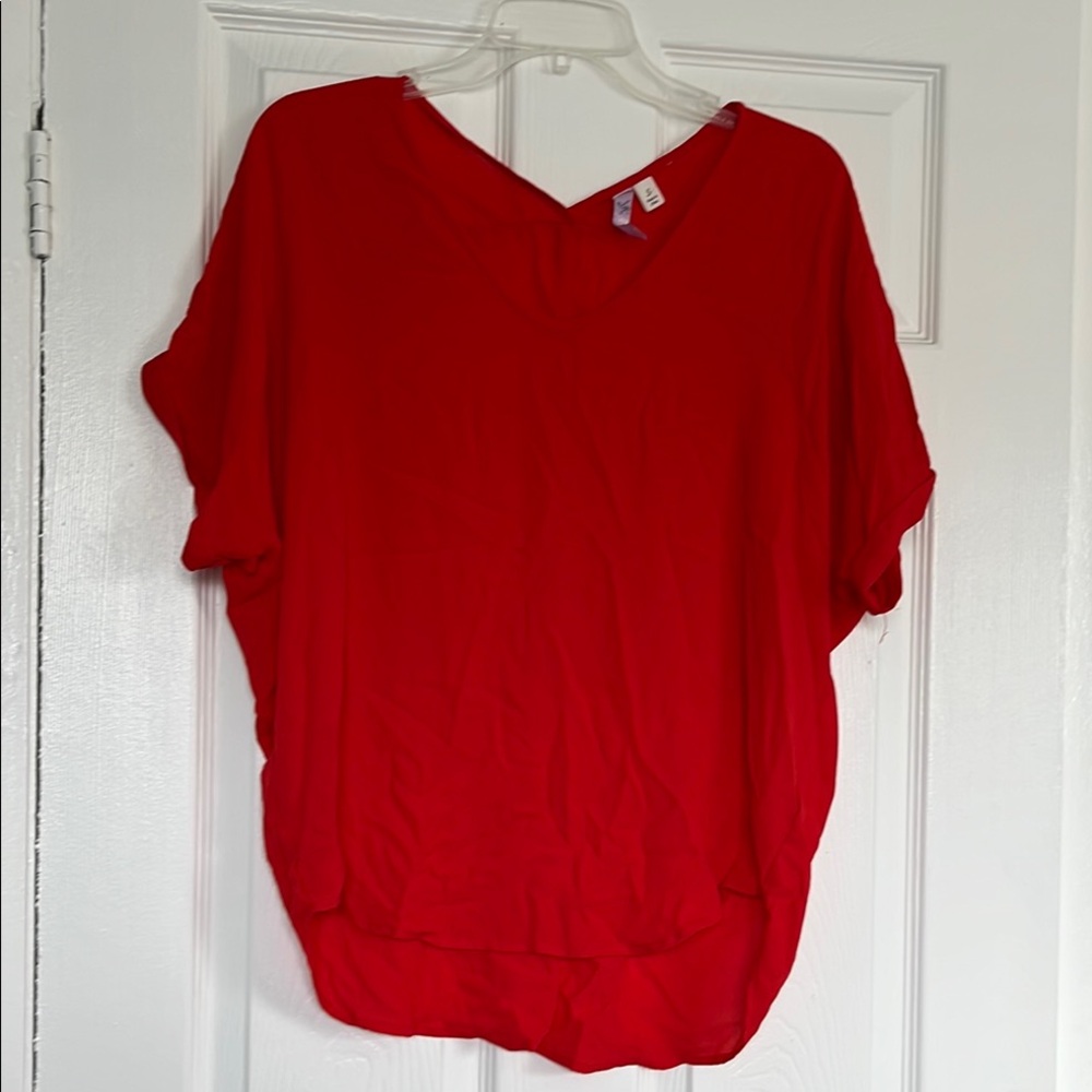 Red V-Neck Blouse